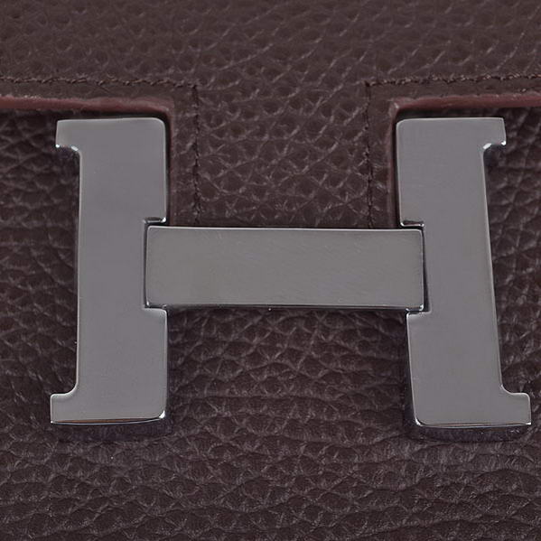 Cheap Fake Hermes Constance Long Wallets Brown Calfskin Leather Silver